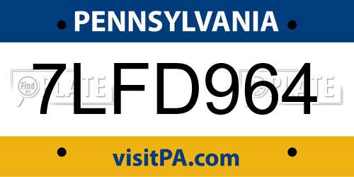 7LFD964 Pennsylvania License Plate