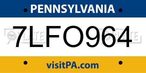 7LFO964 Pennsylvania License Plate