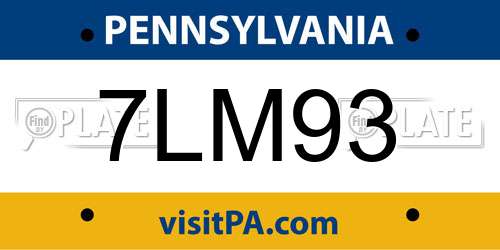 7LM93 Pennsylvania License Plate