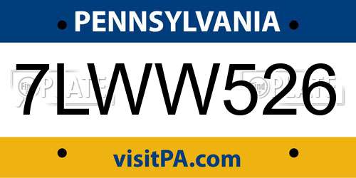 7LWW526 Pennsylvania License Plate