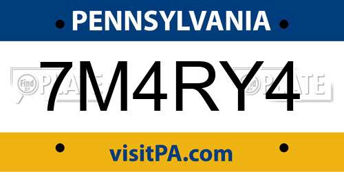 7M4RY4 Pennsylvania License Plate
