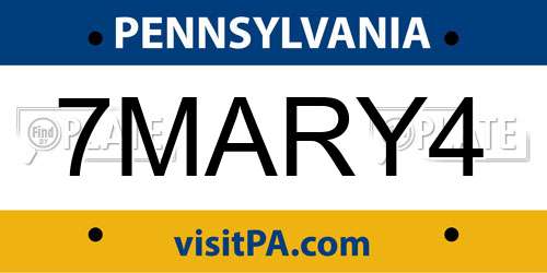 7MARY4 Pennsylvania License Plate
