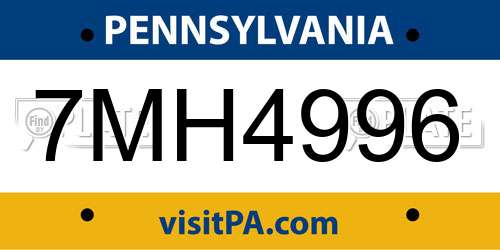 7MH4996 Pennsylvania License Plate