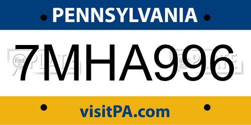 7MHA996 Pennsylvania License Plate