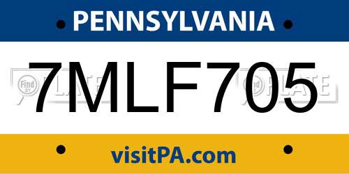 7MLF705 Pennsylvania License Plate