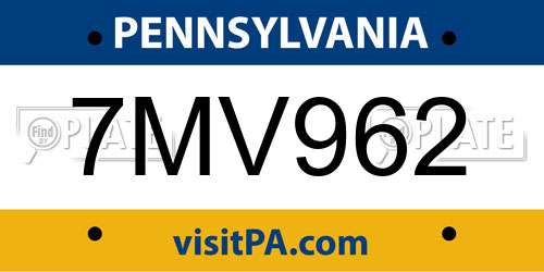 7MV962 Pennsylvania License Plate