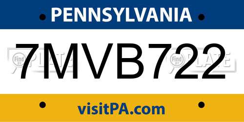 7MVB722 Pennsylvania License Plate