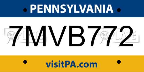 7MVB772 Pennsylvania License Plate