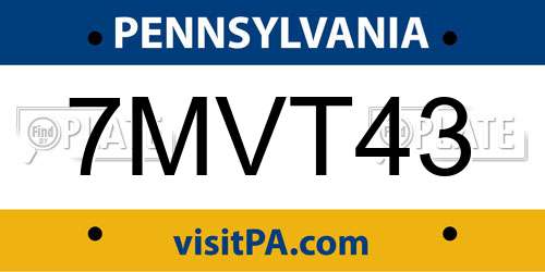 7MVT43 Pennsylvania License Plate