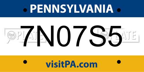 7N07S5 Pennsylvania License Plate