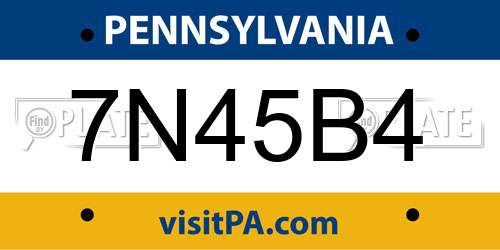 7N45B4 Pennsylvania License Plate