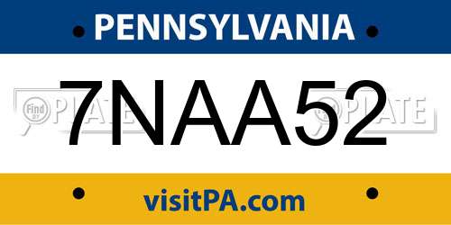 7NAA52 Pennsylvania License Plate