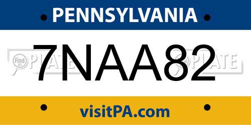 7NAA82 Pennsylvania License Plate