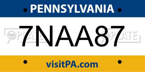 7NAA87 Pennsylvania License Plate