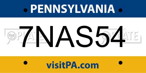 7NAS54 Pennsylvania License Plate