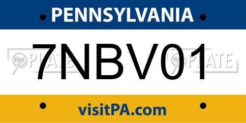 7NBV01 Pennsylvania License Plate