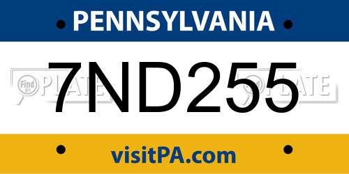 7ND255 Pennsylvania License Plate