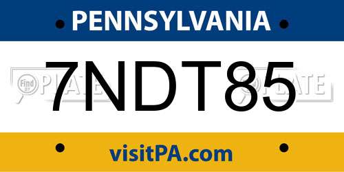 7NDT85 Pennsylvania License Plate