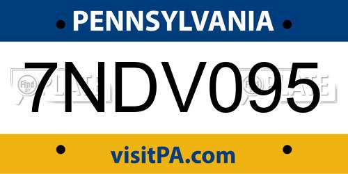7NDV095 Pennsylvania License Plate