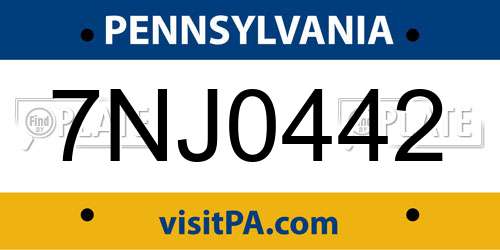 7NJ0442 Pennsylvania License Plate