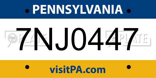 7NJ0447 Pennsylvania License Plate