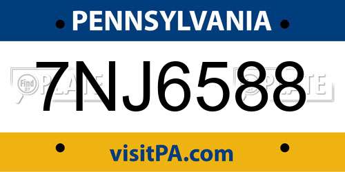 7NJ6588 Pennsylvania License Plate