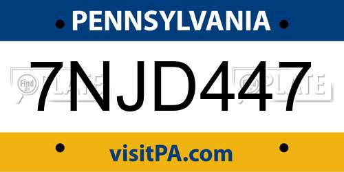 7NJD447 Pennsylvania License Plate