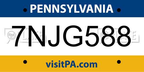 7NJG588 Pennsylvania License Plate