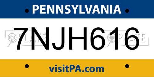 7NJH616 Pennsylvania License Plate