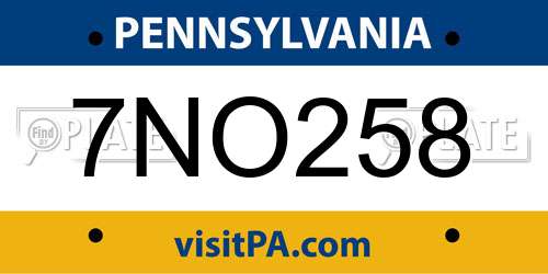 7NO258 Pennsylvania License Plate
