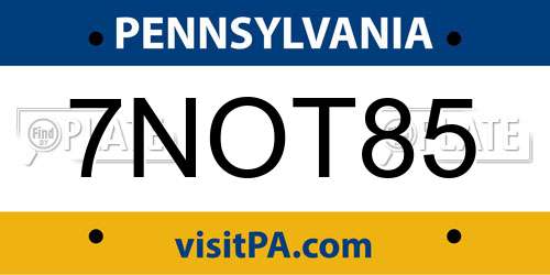 7NOT85 Pennsylvania License Plate