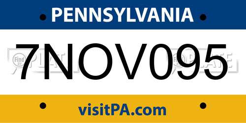 7NOV095 Pennsylvania License Plate