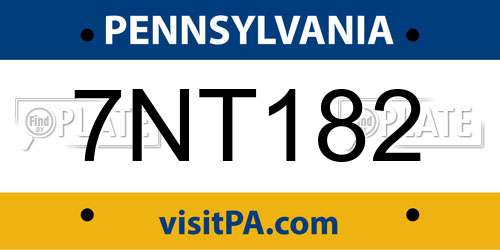 7NT182 Pennsylvania License Plate