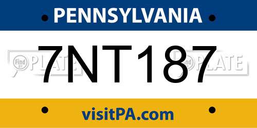 7NT187 Pennsylvania License Plate