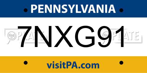7NXG91 Pennsylvania License Plate