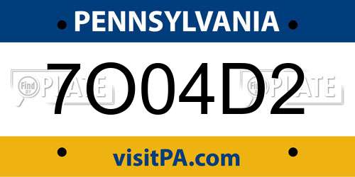 7O04D2 Pennsylvania License Plate
