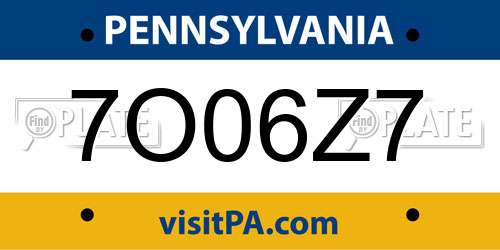 7O06Z7 Pennsylvania License Plate
