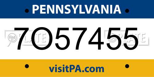7O57455 Pennsylvania License Plate