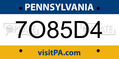 7O85D4 Pennsylvania License Plate