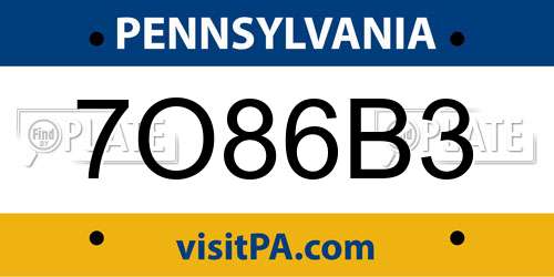 7O86B3 Pennsylvania License Plate