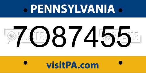 7O87455 Pennsylvania License Plate