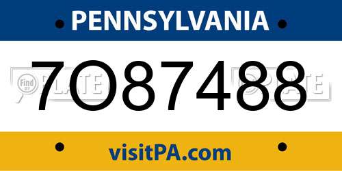 7O87488 Pennsylvania License Plate