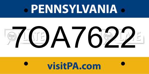 7OA7622 Pennsylvania License Plate