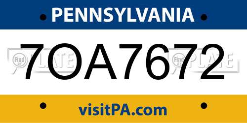 7OA7672 Pennsylvania License Plate