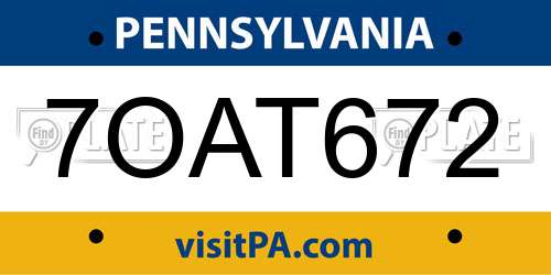 7OAT672 Pennsylvania License Plate