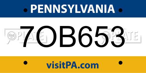 7OB653 Pennsylvania License Plate
