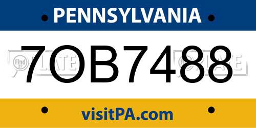 7OB7488 Pennsylvania License Plate
