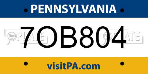 7OB804 Pennsylvania License Plate