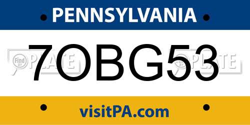 7OBG53 Pennsylvania License Plate
