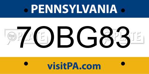 7OBG83 Pennsylvania License Plate